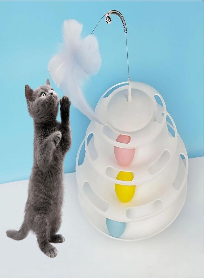 PET FUN لعبة بيت فن التفاعلية ثلاثية الطبقات، برج دوار 360 درجة مع كرات ملونة للقطط والقطط الصغيرة | لعبة ريش مداعبة للقطط | أحجية دوارة، متعة وقت اللعب، تمرين ذهني وبدني - Image 4